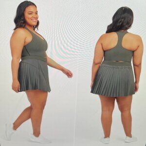 Spanx Get Moving Pleated Skort Dark Palm Green W/Shorts Pockets Size S